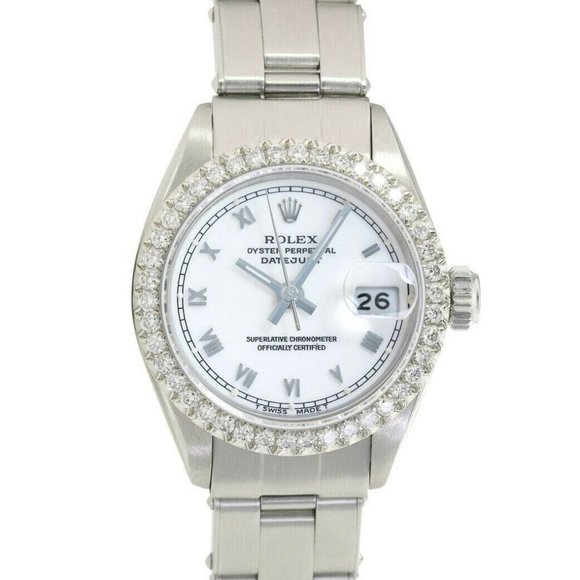ROLEX DATEJUST WHITE ROMAN DIAL 1.15CT DIAMOND STAINLESS STEEL OYSTER WATCH 6917 - Picture 1 of 6